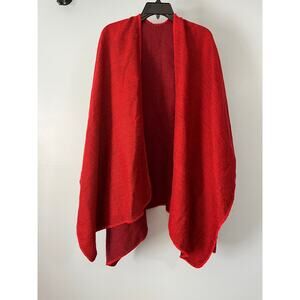 Fleece Blanket Shawl Open Front‎ with Edge Stitch Red Black One Size